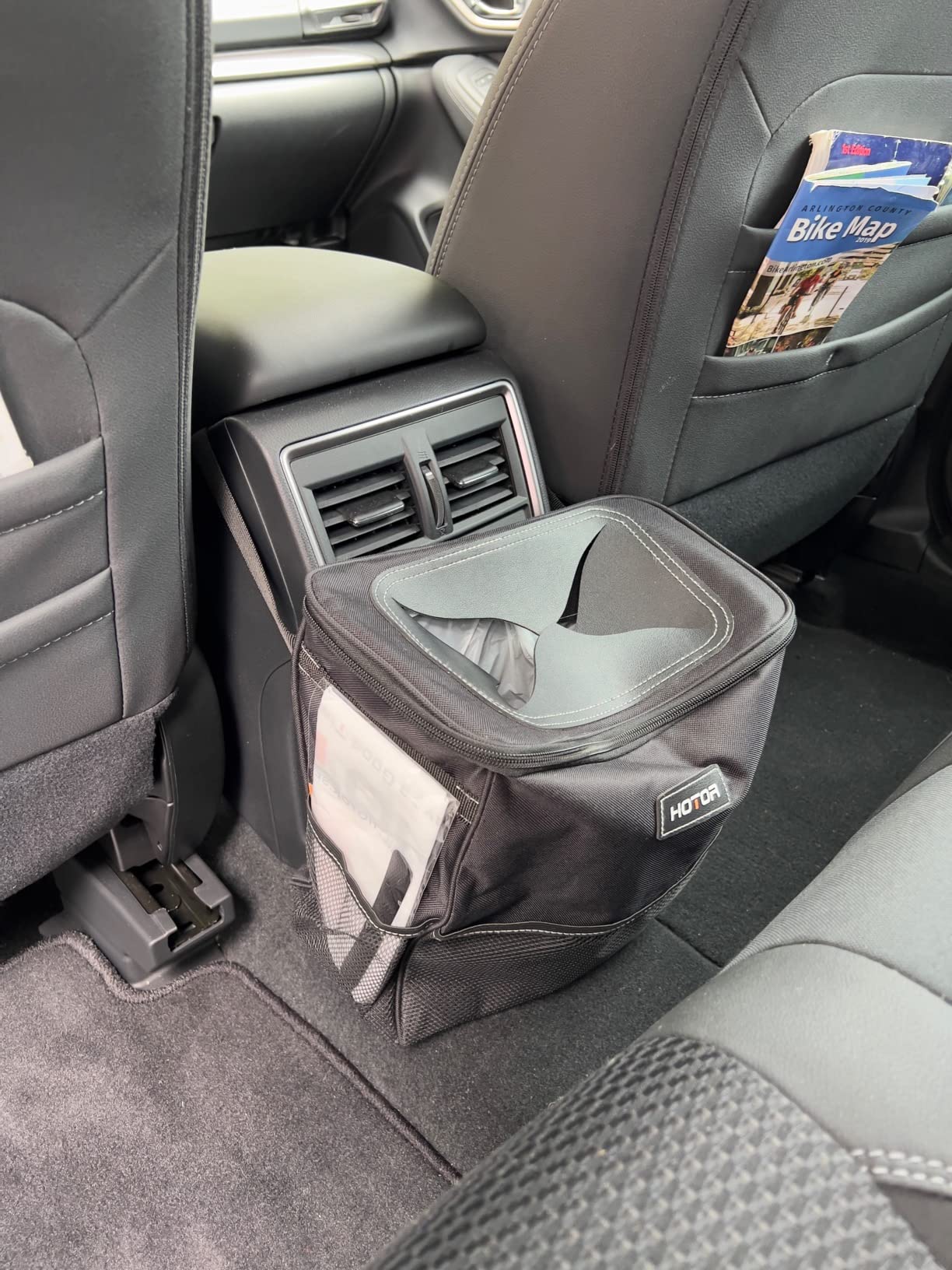 Car Trash Can with Lid and Storage Pockets - 100% Leak-Proof Organizer, Waterproof Garbage Can, Multipurpose Trash Bin for Car, 2 Gallons, Black