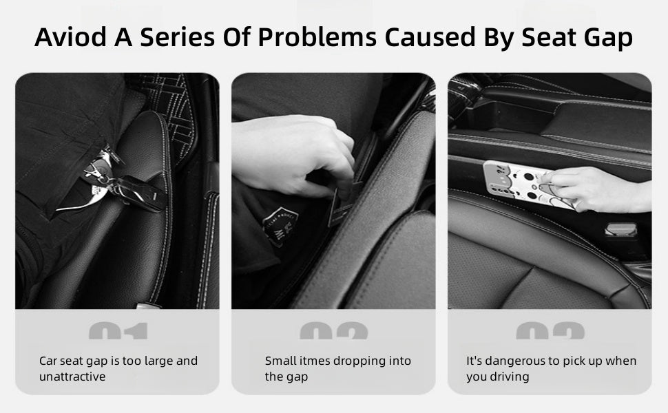Car Seat Gap Filler 2 Pack, Universal Fit PU Leather Car Seat Gap Plug to Fill The Gap Between Seat and Console, Car Seat Crevice Blocker Stop Things from Dropping