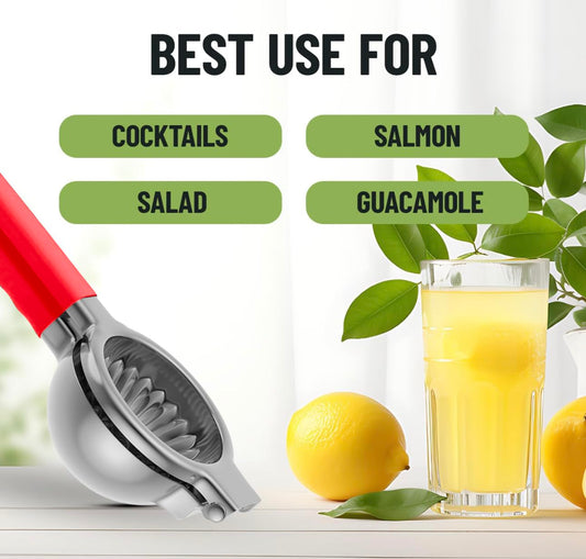 Lemon Squeezer Tuiswo Stainless Steel LARGE Manual Citrus Juicer, Durable Metal Juicing Bowl with Non-Slip Grip, Premium Quality (Silver/Red)