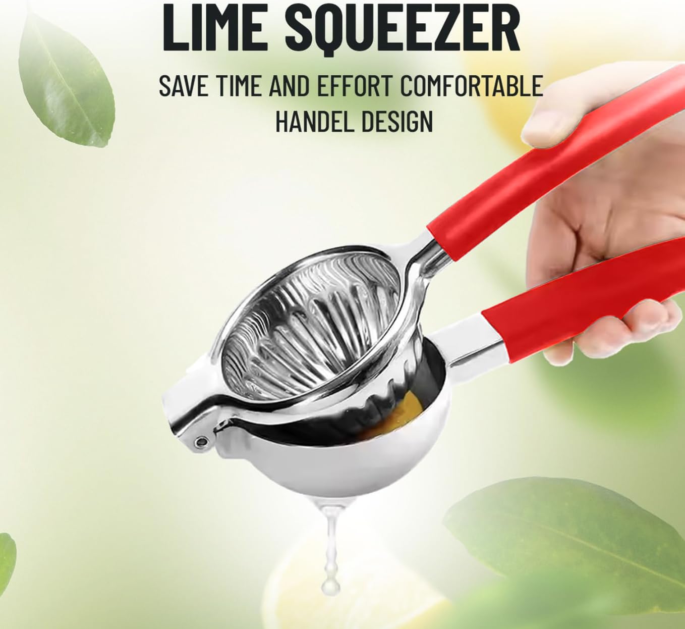 Lemon Squeezer Tuiswo Stainless Steel LARGE Manual Citrus Juicer, Durable Metal Juicing Bowl with Non-Slip Grip, Premium Quality (Silver/Red)